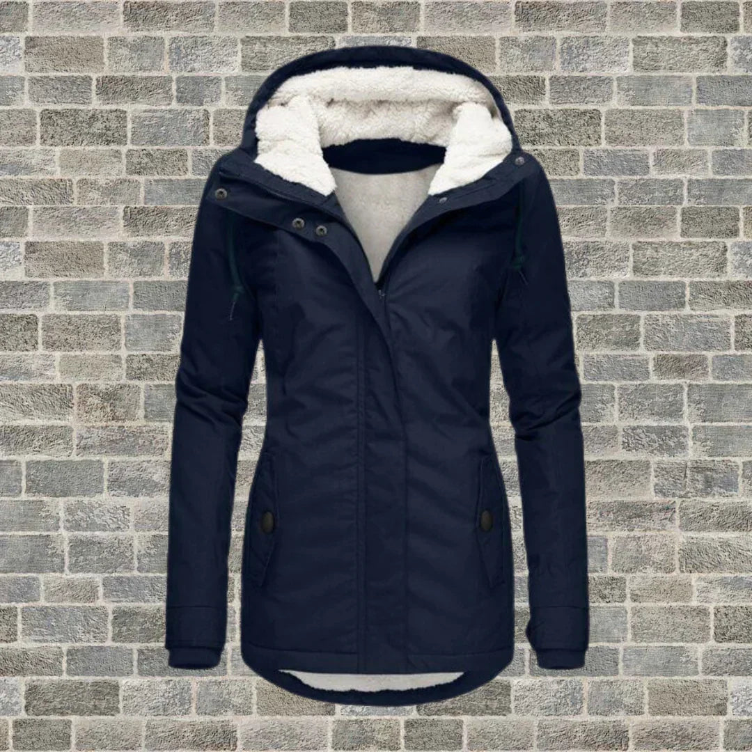 Wintermantel Damen mit Kapuze für Herbst in Marineblau