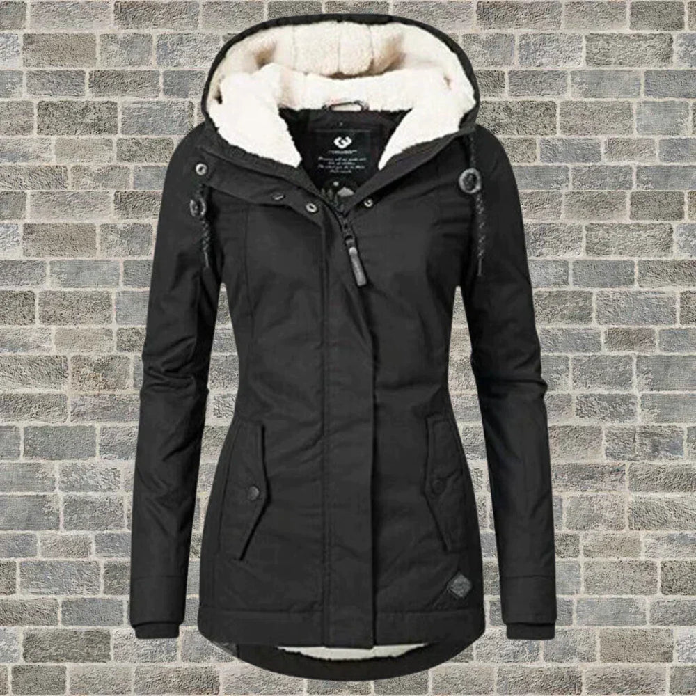Wintermantel Damen mit Kapuze für Herbst in Sort