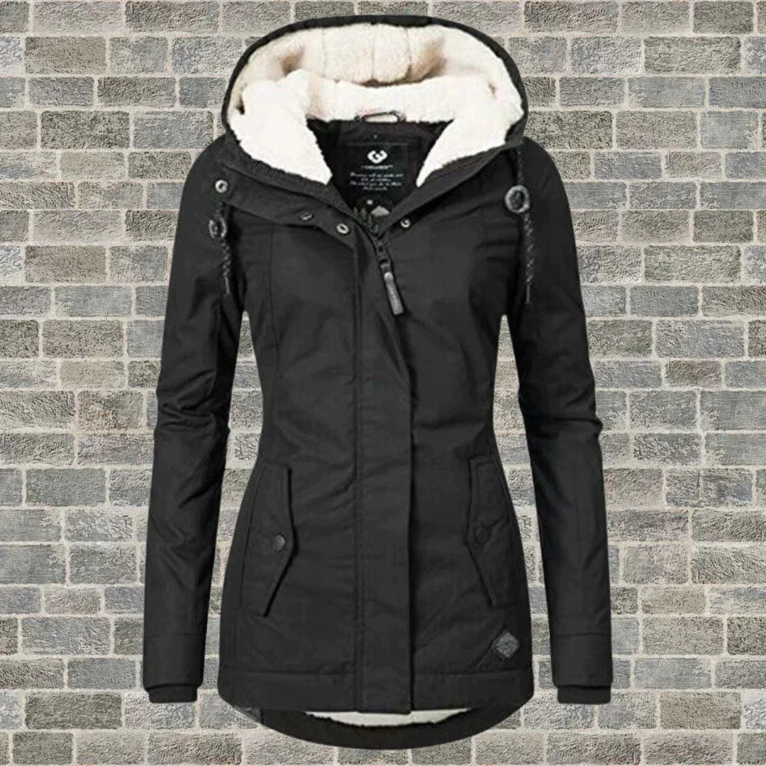 Wintermantel Damen mit Kapuze für Herbst in Sort