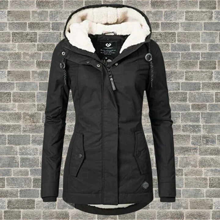 Wintermantel Damen mit Kapuze für Herbst in Sort