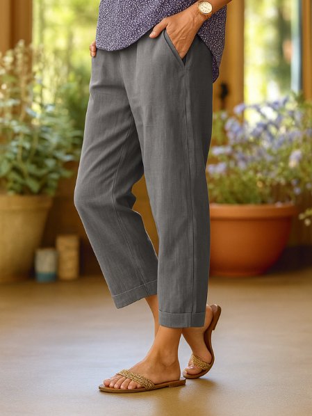 Mia Leinenhose mit Tapered-Schnitt und Umschlagbund foto 2