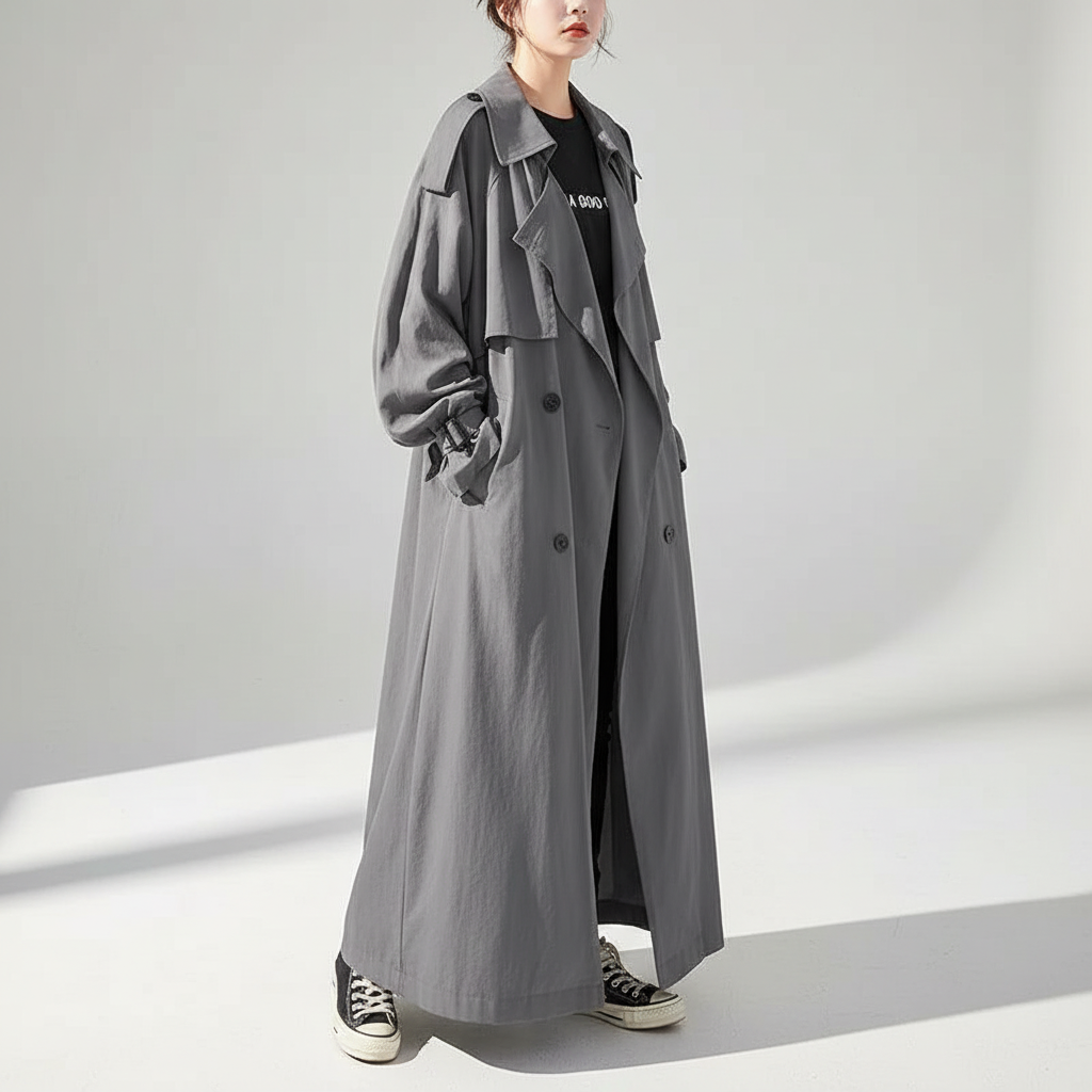 Zeitlose Lange Jacke im Klassik-Stil in Grau