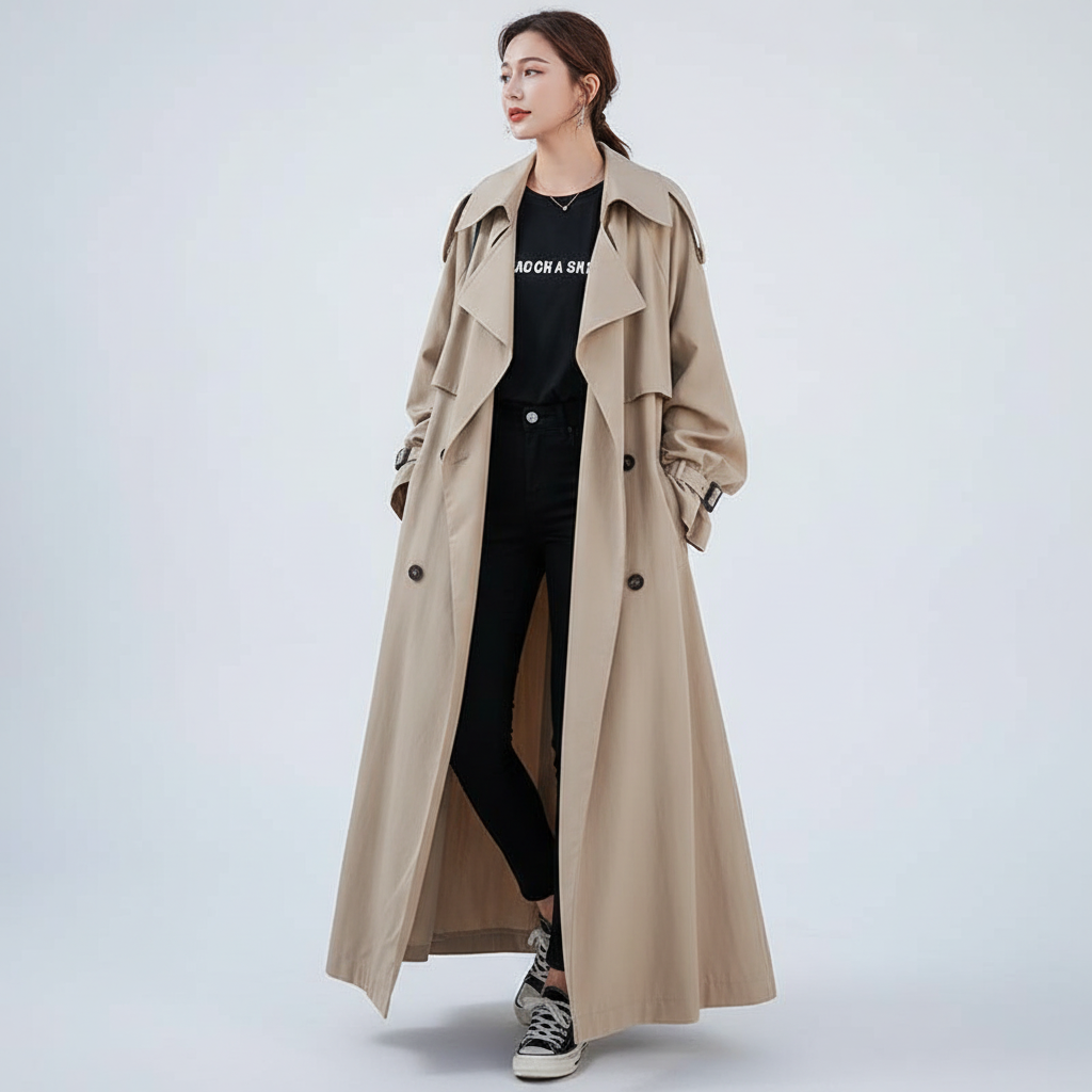 Zeitlose Lange Jacke im Klassik-Stil in Khaki