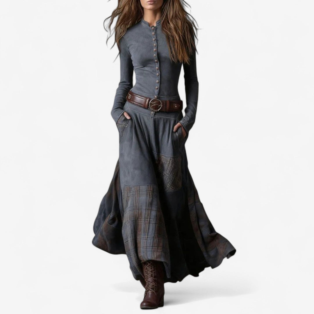Zeitloses Hochzeitsgastkleid für Herbst in Grau