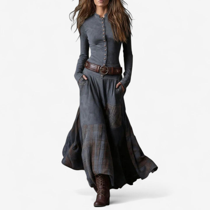 Zeitloses Hochzeitsgastkleid für Herbst in Grau